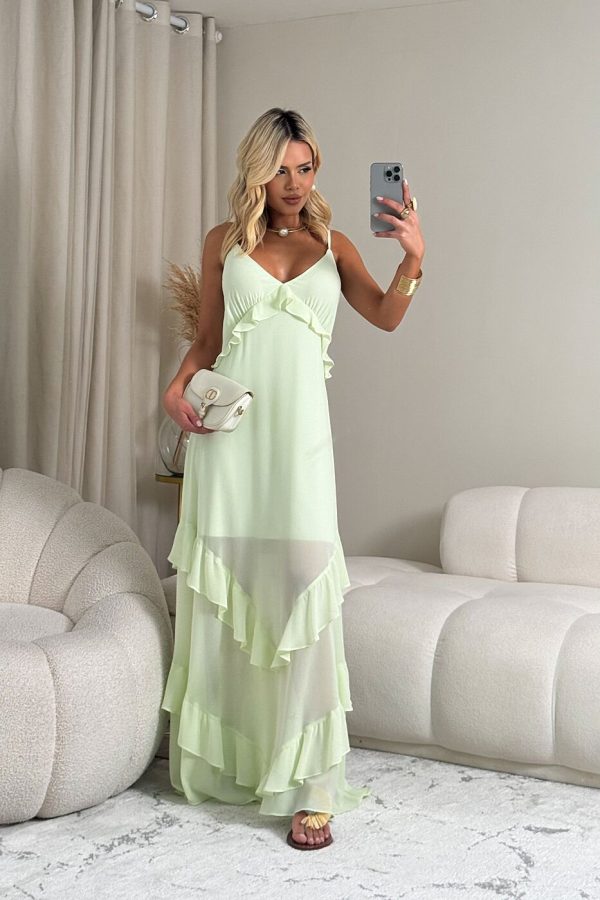 Vestido Longo Babados Diagonal Crepe-Imagem 6