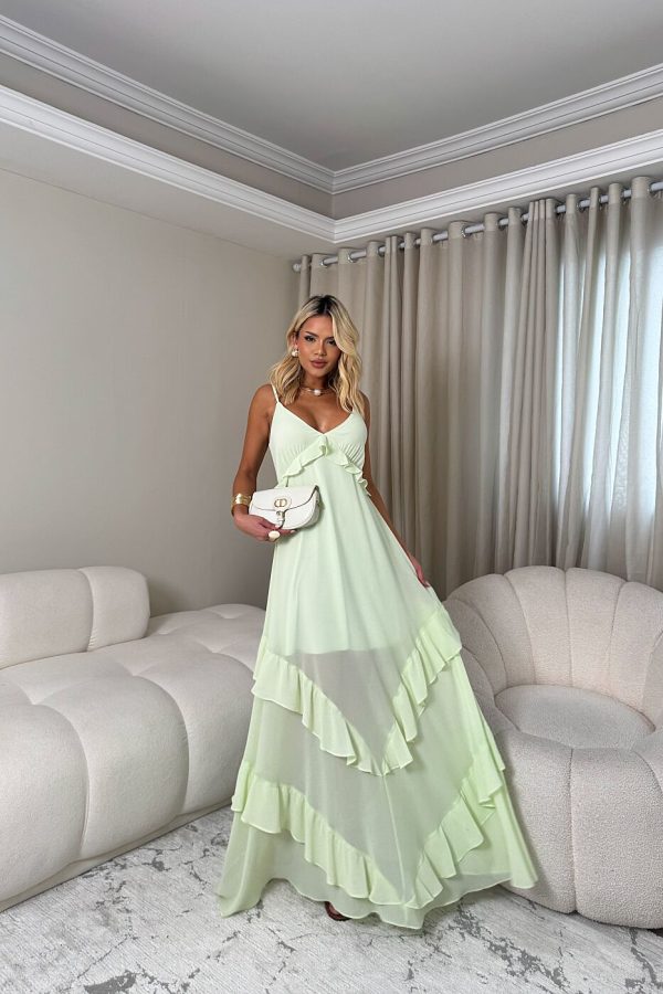 Vestido Longo Babados Diagonal Crepe-Imagem 8