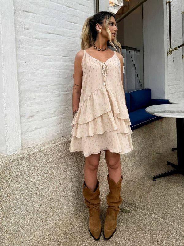 Vestido Curto Babados Crepe Lurex