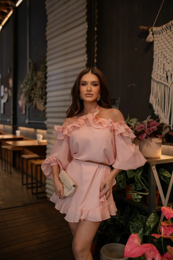Vestido Curto Babados Crepe