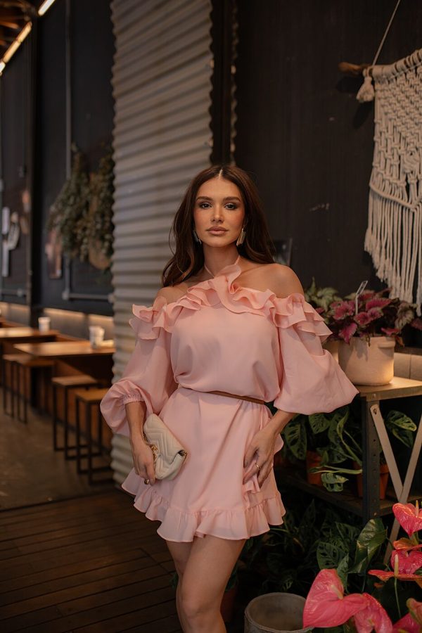 Vestido Curto Babados Crepe-Imagem 2