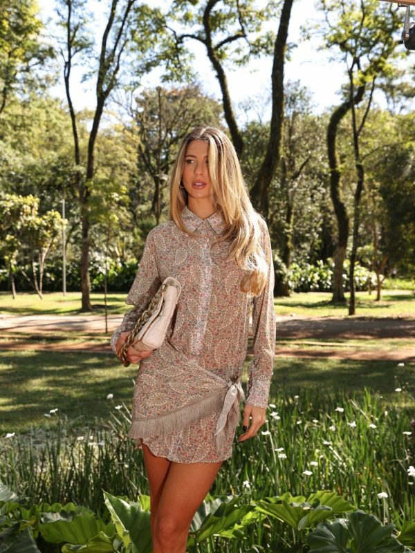 Vestido Curto Chemise Franjas Crepe Cashmere-Imagem 3