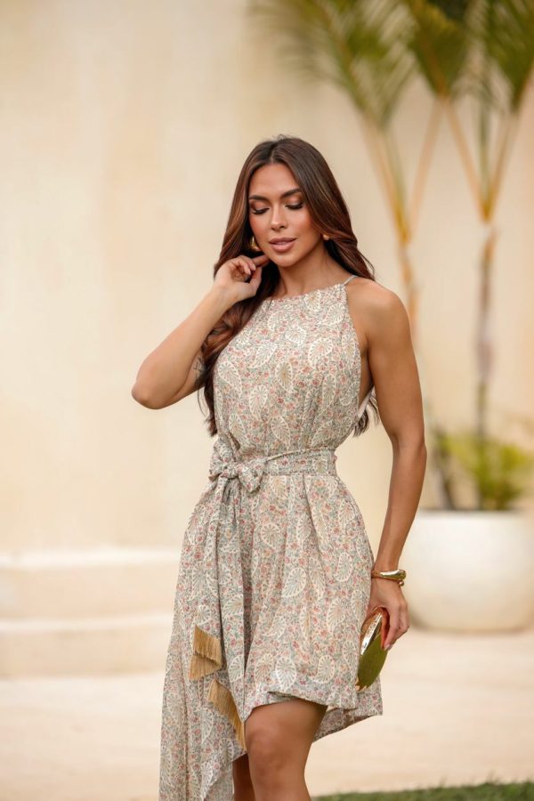 Vestido Assimétrico Franjas Crepe Cashmere-Imagem 4