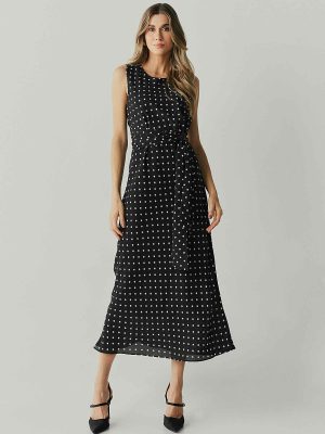 Vestido Longo Est Poa Faixa Cintura