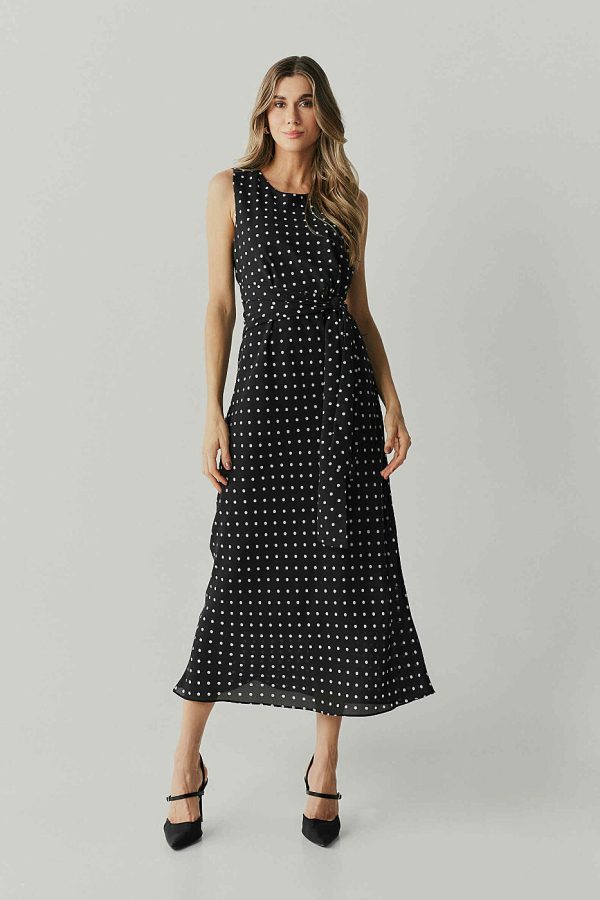 Vestido Longo Est Poa Faixa Cintura