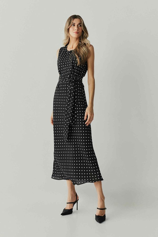 Vestido Longo Est Poa Faixa Cintura-Imagem 3