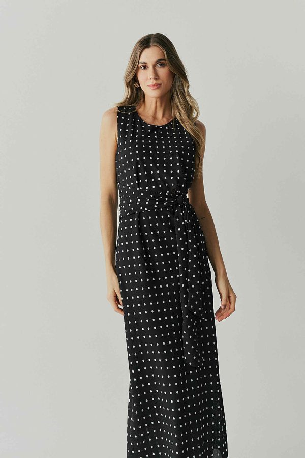 Vestido Longo Est Poa Faixa Cintura-Imagem 9