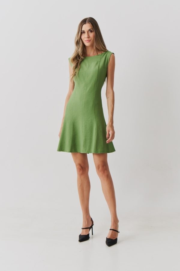 Vestido Alf Visc Recortes Cava Reta