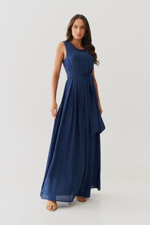 Vestido Longo Crepe Pregas Cintura