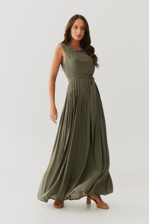 Vestido Longo Crepe Pregas Cintura-Imagem 5