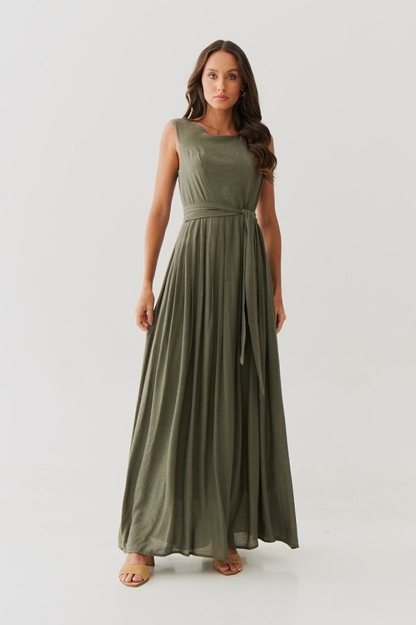 Vestido Longo Crepe Pregas Cintura-Imagem 9