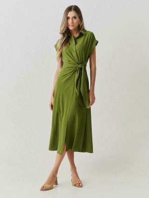 Vestido Crepe Amarracao Lateral