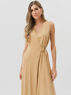 Vestido Midi Linho Dec V Transpassado