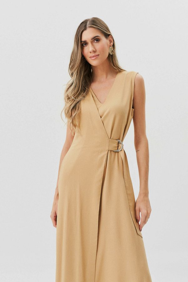 Vestido Midi Linho Dec V Transpassado