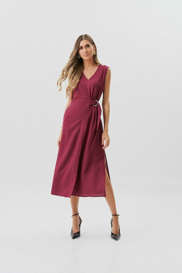 Vestido Midi Linho Dec V Transpassado-Imagem 3