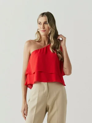 Blusa Crepe Camadas Pregas Ombro