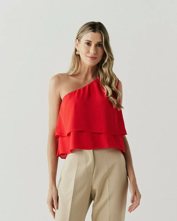 Blusa Crepe Camadas Pregas Ombro-Imagem 2
