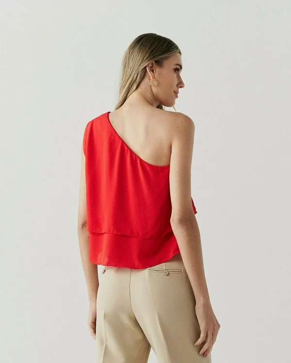 Blusa Crepe Camadas Pregas Ombro-Imagem 4
