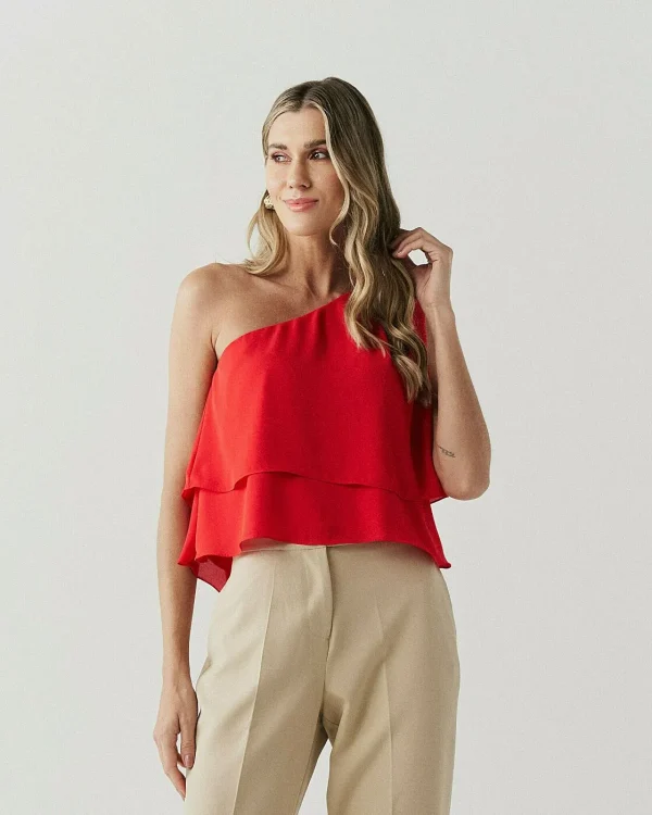 Blusa Crepe Camadas Pregas Ombro-Imagem 6