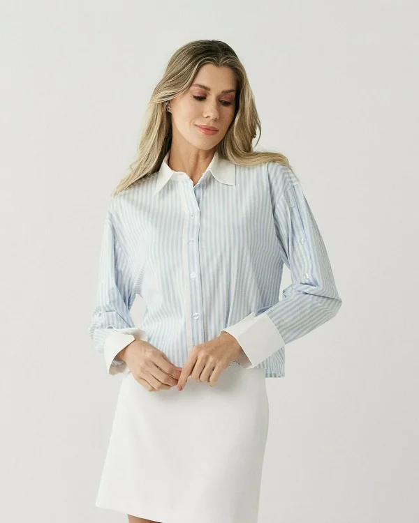 Camisa Tricoline Listra Detalhe Liso-Imagem 7