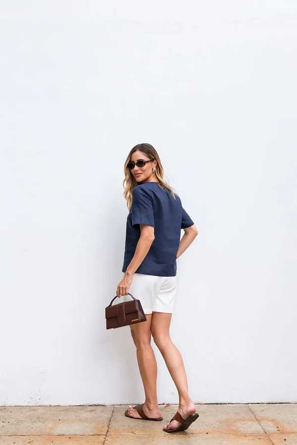 Blusa Linho Mg Curta Abertura Lateral-Imagem 6