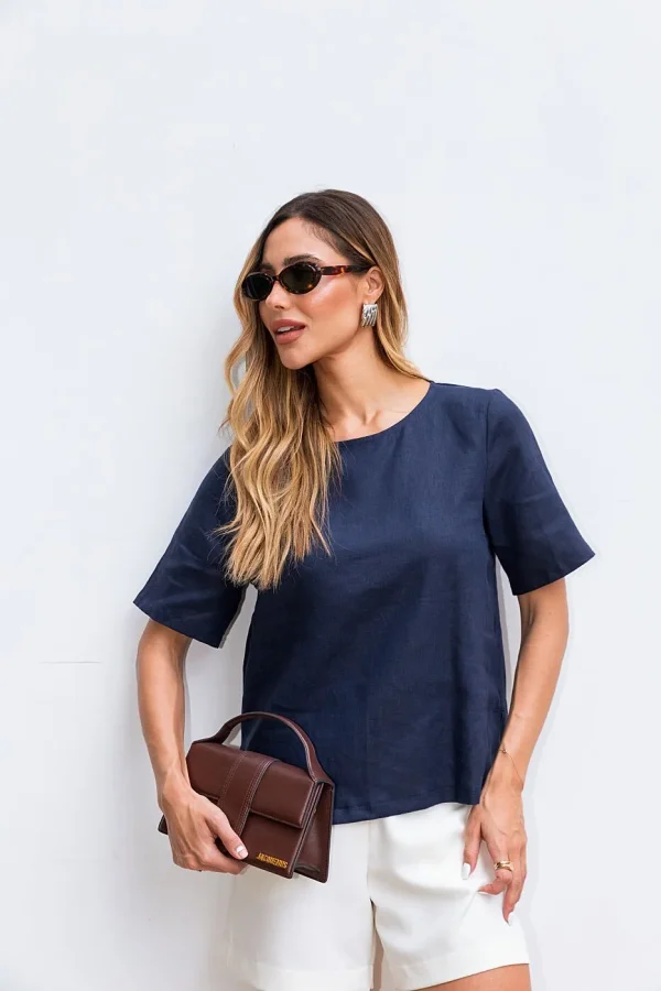 Blusa Linho Mg Curta Abertura Lateral-Imagem 7
