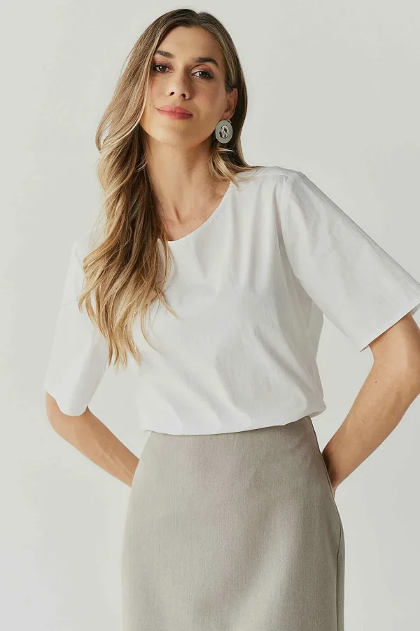 Blusa Tricoline Mg Curta Basica-Imagem 4