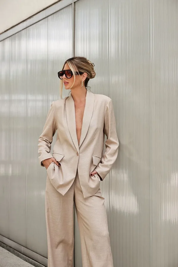 Blazer Tweed Espinha De Peixe Gola Smoking-Imagem 2