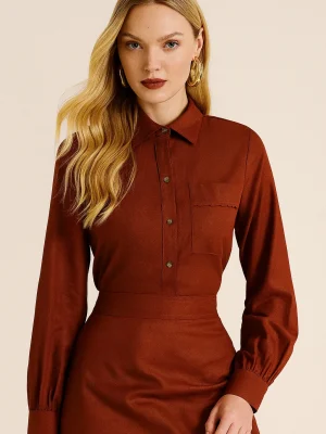Camisa Linho Com Bord Bolso