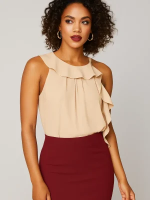 Blusa Crepe Grosso Assimetrica Com Babados