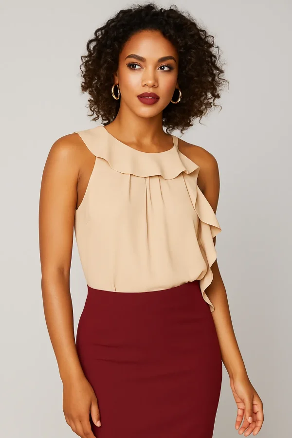 Blusa Crepe Grosso Assimetrica Com Babados