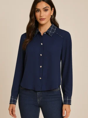 Camisa Crepe Grosso Det Linho Xadrez