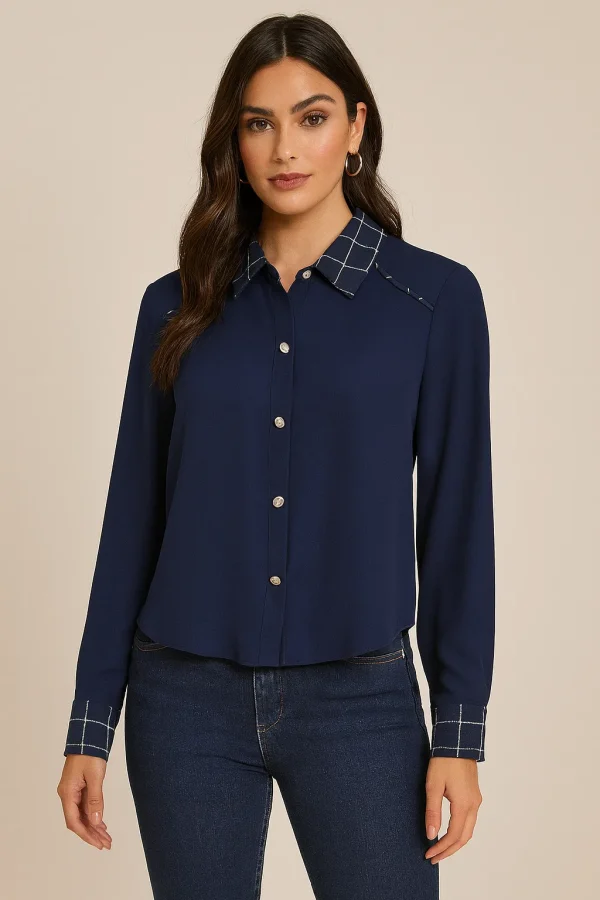 Camisa Crepe Grosso Det Linho Xadrez