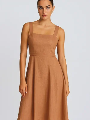 Vestido Linho Midi Evase