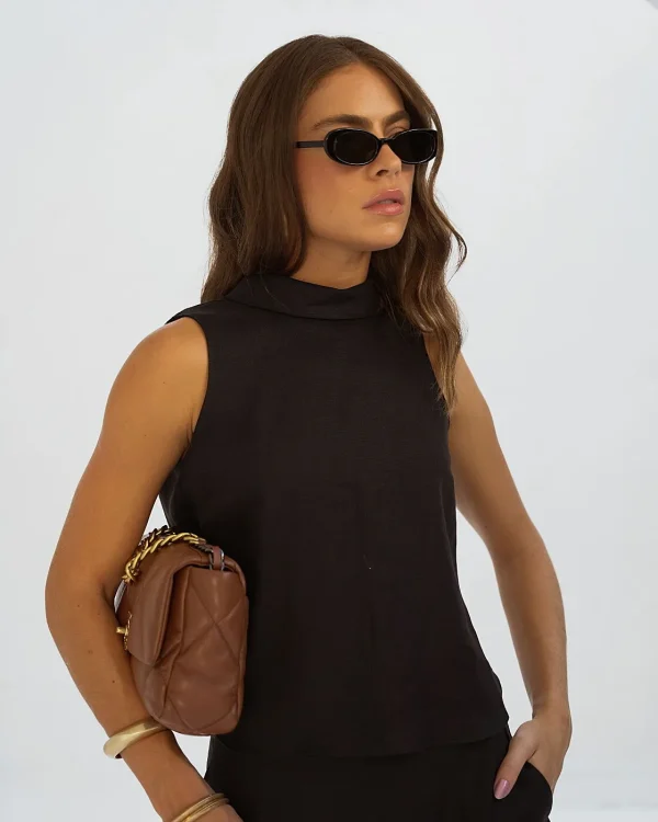 Blusa Linho 100% Gola Alta