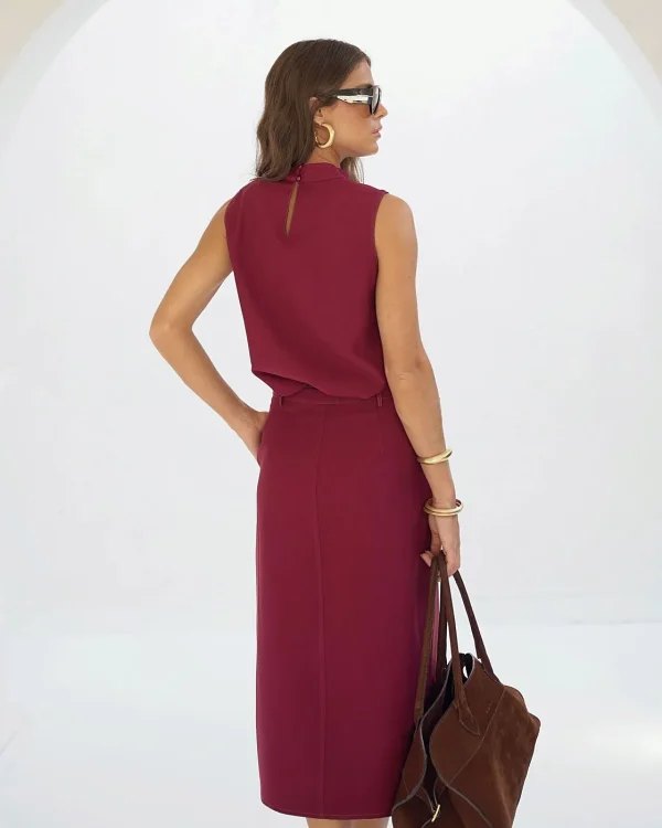Saia Twill Midi Reta C/ Abertura E Cintinho-Imagem 4