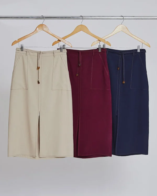 Saia Twill Midi Reta C/ Abertura E Cintinho-Imagem 5