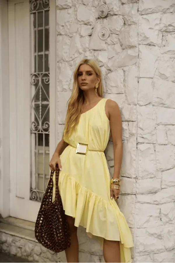 VESTIDO UM OMBRO-ACOMPANHA CINTO