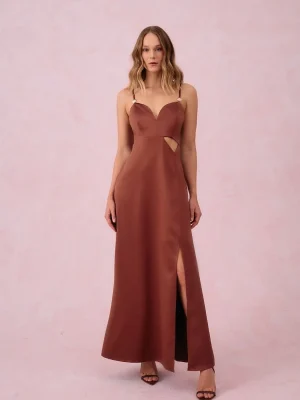VESTIDO CETIM LISO RECORTE LATERAL