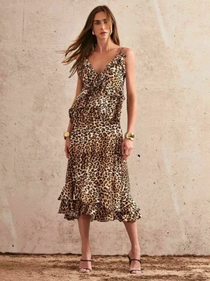 SAIA MIDI CREPE ANIMAL PRINT
