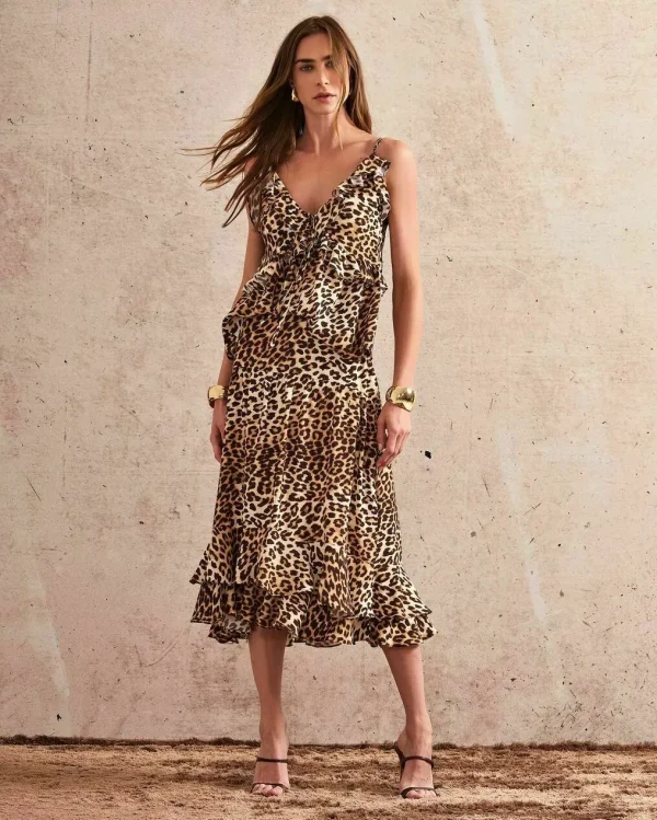 SAIA MIDI CREPE ANIMAL PRINT