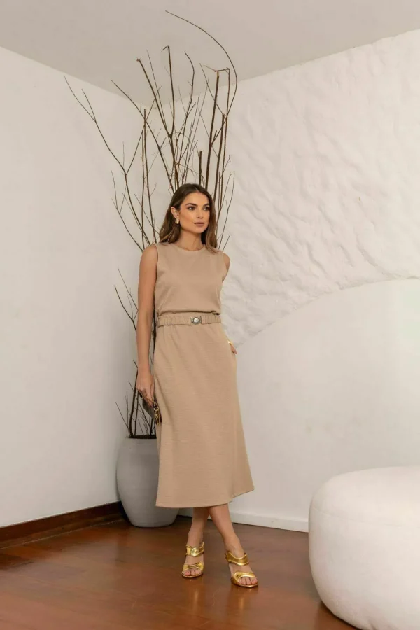 SAIA MIDI MALHA COM FENDA FRENTE