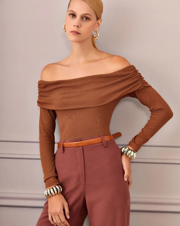 BLUSA OMBRO A OMBRO CANELADA