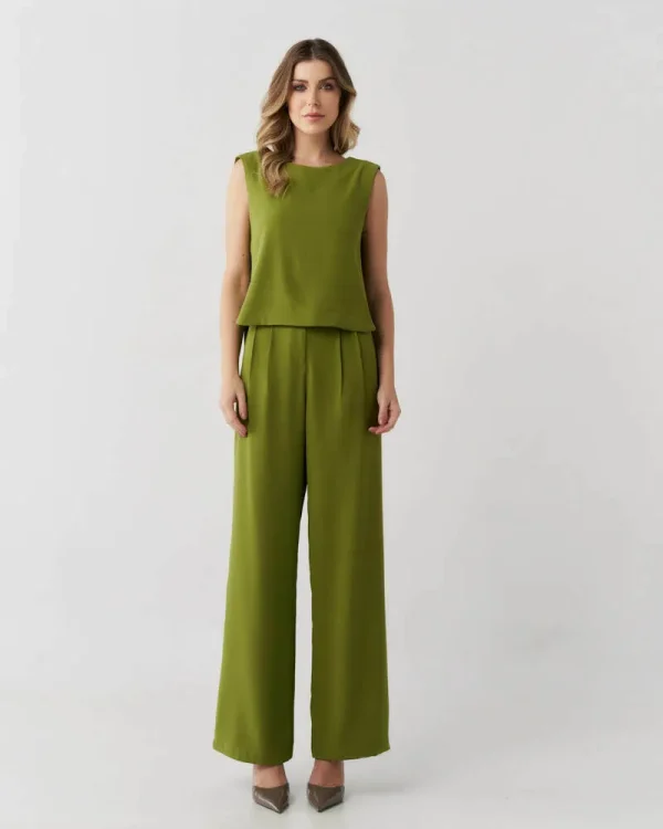 Conjunto Crepe Regata Pantalona Pregas Botao-Imagem 5