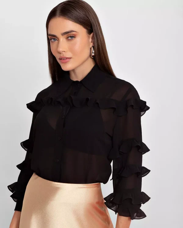 CAMISA CHIFFON BABADOS MANGA-Imagem 9