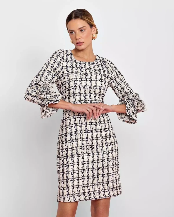 VESTIDO TWEED MANGA CÚPULA COM FLOR-Imagem 2