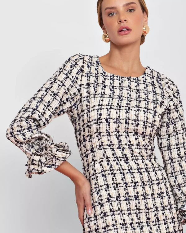 VESTIDO TWEED MANGA CÚPULA COM FLOR-Imagem 3