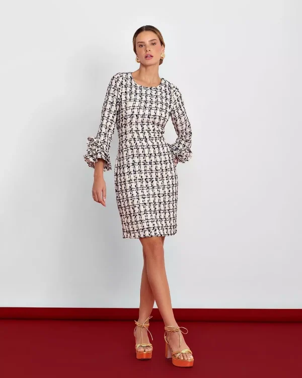 VESTIDO TWEED MANGA CÚPULA COM FLOR-Imagem 4