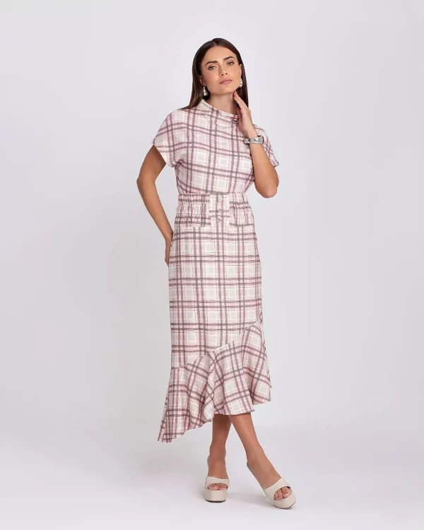 CONJUNTO BLUSA E SAIA MIDI ASSIMETRICA XADREZ-Imagem 5