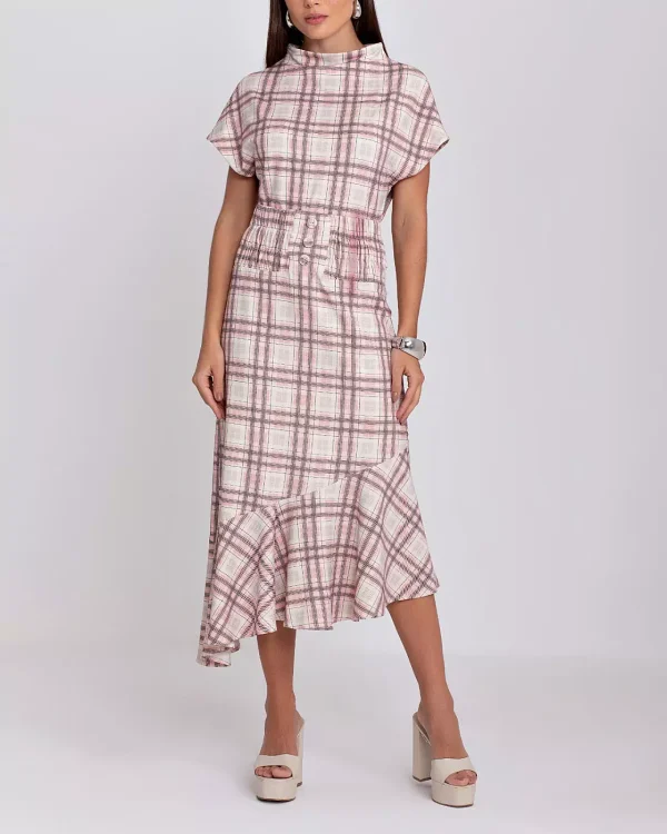 CONJUNTO BLUSA E SAIA MIDI ASSIMETRICA XADREZ-Imagem 6